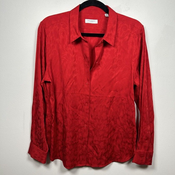 Equipment Femme Women's Long Sleeve Collared Button Down Blouse Red Size L - Picture 1 of 8
